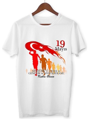 Alpşan Ticaret Gençlik ve Spor Bayramı Tişört 19 Mayıs T-Shirt Unisex Beyaz Tişört