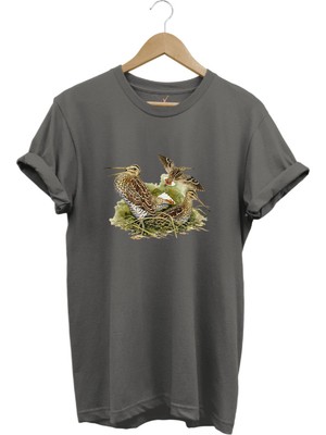 Avclık Tasarımlı Çulluk Avı Çulluk Kuşları ve Doğa Baskılı %100 Pamuk Regular Fit T-Shirt