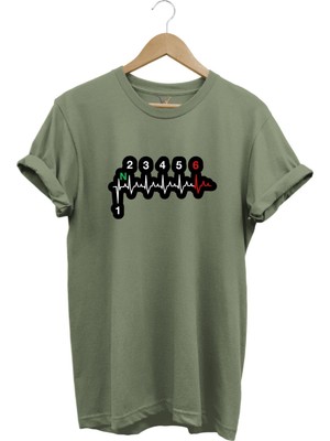 Motorsiklet Kalp Ritmi 1N23456 Motorcu Tasarım Baskılı %100 Pamuk Premium Regular Fit T-Shirt
