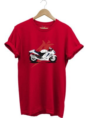 Racing Motorsiklet Japon Motoru ve Yazı Baskılı Şık Regular Fit %100 Pamuk T-Shirt