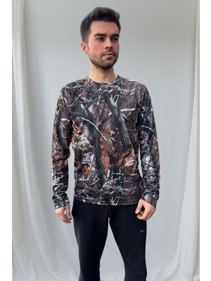 Orman Desen Çulluk Baskılı Avcı Regular Fit Bisiklet Yaka Uzun Kol Dry Touch T-Shirt