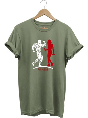 Gym Fitness Spor Yapan Kadın ve Erkek Baskılı %100 Pamuk Regular Fit Bisiklet Yaka T-Shirt