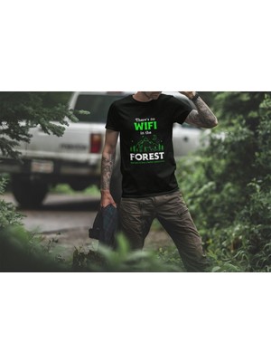 Outdoor Doğa Kamp No Wifi Tasarım Baskılı %100 Pamuk Regular Fit T-Shirt