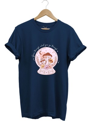 Vintage Retro Streetwear Poster Mantar Küresi Baskılı %100 Pamuk Regular Fit Bisiklet Yaka T-Shirt