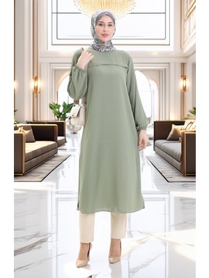 Sefa Merve Yandan Yırtmaçlı Uzun Tunik 4104-03 Haki