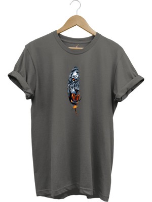 Kaplan Tüy Baskılı Şık Minimal %100 Pamuk Regular Fit Bisiklet Yaka T-Shirt