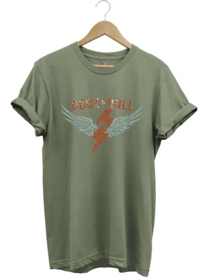 Rock And Roll Rock Müzik Kanat Baskılı Regular Fit %100 Pamuk T-Shirt