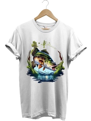 Balıkçılık Levrek Balıkçılığı Fishing Doğa ve Deniz Baskılı Regular Fit %100 Pamuk Tişört