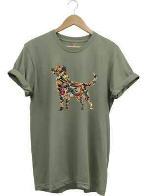 Avcılık Hunting Av Köpeği ve Ördek Baskılı %100 Pamuk Regular Fit Bisiklet Yaka T-Shirt