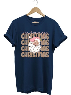 Unisex Yılbaşı Yeni Yıl Noel Baba Merry Christmas Kar Baskılı %100 Pamuk Regular Fit T-Shirt