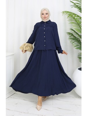 Sefa Merve Aerobin Kumaş Gömlek Etek Ikili Takım 2082-06 Lacivert