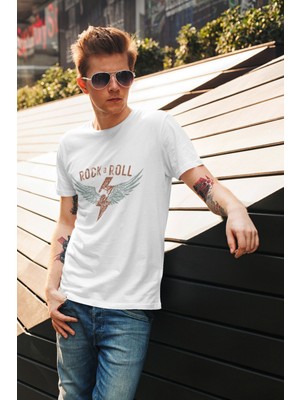Rock And Roll Rock Müzik Kanat Baskılı Regular Fit %100 Pamuk T-Shirt