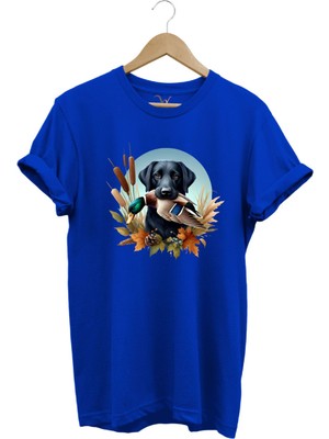 Avcılık Widi Hunting Ördek Avı ve Av Köpeği Baskılı %100 Pamuk Regular Fit Bisiklet Yaka T-Shirt