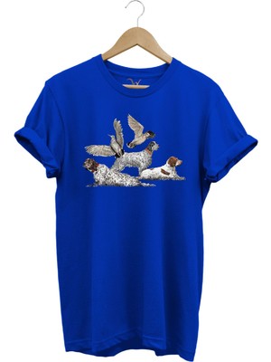 Avcılık Hunting Fermalı English Setter ve Çulluk Baskılı %100 Pamuk Regular Fit T-Shirt