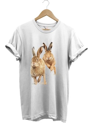 Avcılık Hunter Tavşan Avı Baskılı %100 Pamuk Regular Fit T-Shirt