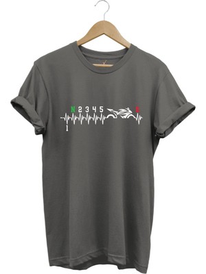 Motorcu Motorsiklet Kalp Ritmi Baskılı 1N23456 Regular Fit %100 Pamuk T-Shirt