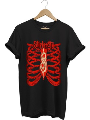 Müzik Grubu Slipknot Iskelet Göğüs Kafesi Baskılı %100 Pamuk T-Shirt