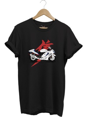 Racing Motorsiklet Japon Motoru ve Yazı Baskılı Şık Regular Fit %100 Pamuk T-Shirt