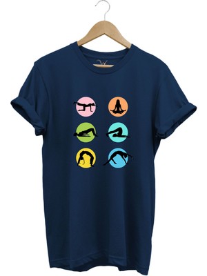 Yoga Meditasyon Hareketleri Baskılı %100 Pamuk Regular Fit Bisiklet Yaka T-Shirt