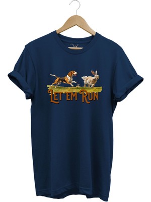 Avcılık Hunting Tavşan Avı ve Avcı Köpeği Baskılı %100 Pamuk Regular Fit Bisiklet Yaka T-Shirt