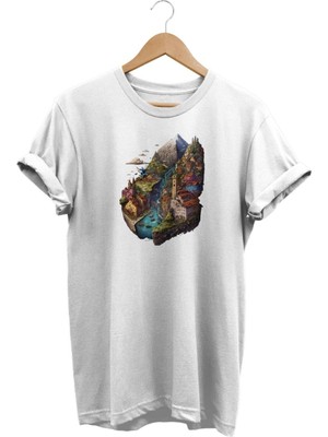 Dağ Manzaralı Baskılı T-Shirt