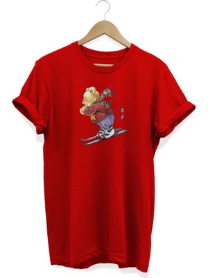 Kayaklı Ayıcık Baskılı T-Shirt