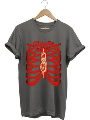Müzik Grubu Slipknot Iskelet Göğüs Kafesi Baskılı %100 Pamuk T-Shirt