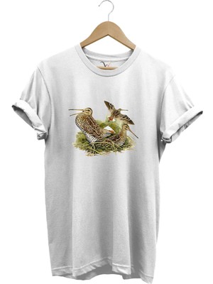 Avclık Tasarımlı Çulluk Avı Çulluk Kuşları ve Doğa Baskılı %100 Pamuk Regular Fit T-Shirt