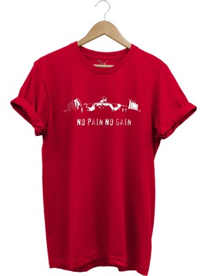 No Pain No Gain Fitness Dumbell Baskılı Regular Fit %100 Pamuk T-Shirt