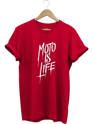 Moto Is Life Baskılı Motorcu %100 Pamuk Regular Fit Bisiklet Yaka Premium T-Shirt