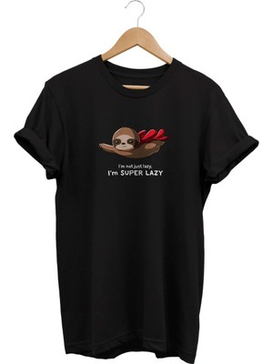 Super Lazy Baskılı T-Shirt %100 Pamuk Dijital Baskılı Tişört