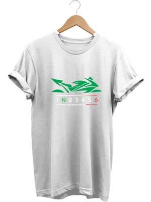 Green Racing Motor - Yeşil Yarış Motorsikleti Baskılı Tshirt