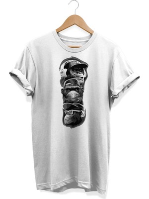 Üç Maymun Baskılı T-Shirt