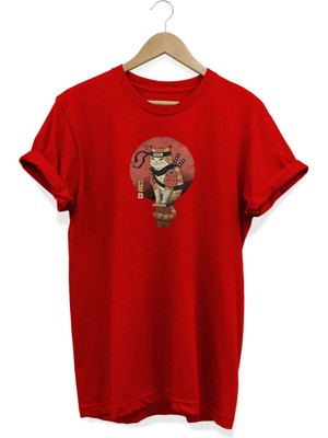 Samuray Kedi Baskılı T-Shirt