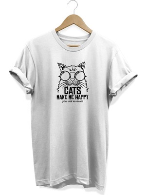 Cats Make Me Happy Baskılı T-Shirt