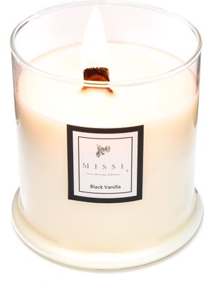 Büyük Üfleme Cam Ahşap Fitilli Black Vanilya Vegan MUM(380 Gr)