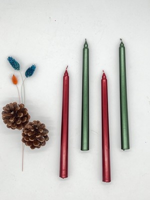 Yılbaşı Özel Metalik Kırmızı-Yeşil Şamdan Mumu