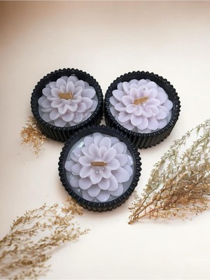 3'lü Özel Tasarım El Yapımı Lotus Çicekli Mum