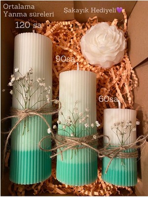 Yonca Baton Vanilya & Lavanta Kokulu 3'lü Dekoratif Mum Seti