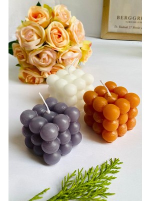 Gri-Hardal-Beyaz Vanilya Kokulu Bubble Hediyelik Dekoratif Mum - 3'lü Set
