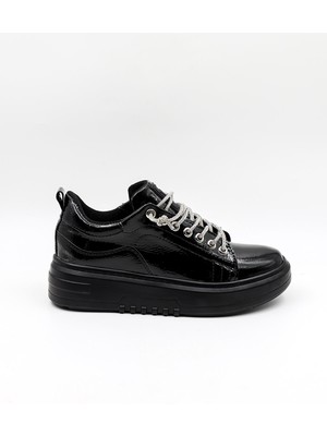 Kriste Bell Yüksek Taban Taşlı Bağcıklı Sneaker Kadın Spor Ayakkabı  KB6002 Siyah