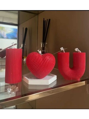 3'lü Kalpli Seni Seviyorum Mum Seti Doğal Soya Mum Romantik Mum Seti