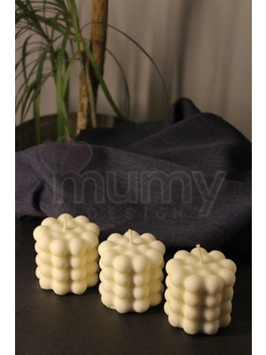 3 Adet Krem Misket Bubble Silindir Mum Kokulu Pearl Vegan Mum