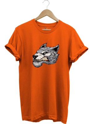 Kızgın Agresif Kurt Tasarım Baskılı %100 Pamuk Regular Fit Bisiklet Yaka Premium T-Shirt