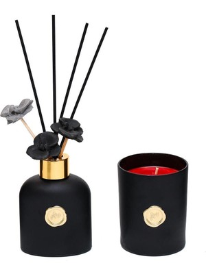 130 ml Siyah Cam Şişe Black Vanilya Oda Kokusu ve Kırmızı Kokulu Vegan Mum Seti