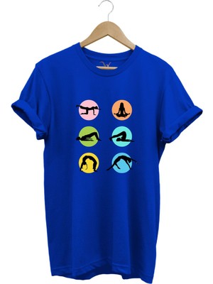 Yoga Meditasyon Hareketleri Baskılı %100 Pamuk Regular Fit Bisiklet Yaka T-Shirt