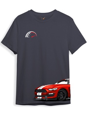 Araba Yan Detaylı Hız Limiti Baskılı Regular Fit %100 Pamuk T-Shirt