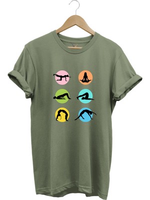 Yoga Meditasyon Hareketleri Baskılı %100 Pamuk Regular Fit Bisiklet Yaka T-Shirt