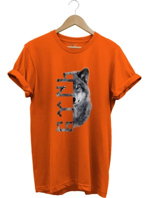 Türkiye Bozkurt Göktürkçe Türk Yazısı ve Kurt Baskılı Regular Fit %100 Pamuk T-Shirt