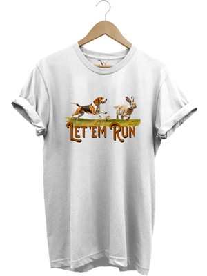 Avcılık Hunting Tavşan Avı ve Avcı Köpeği Baskılı %100 Pamuk Regular Fit Bisiklet Yaka T-Shirt